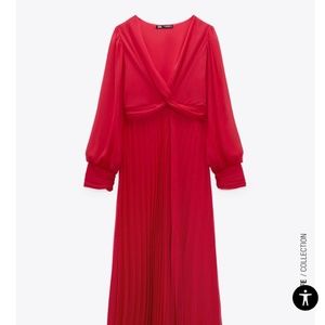 NWT Zara Red Pleated Midi Dress L